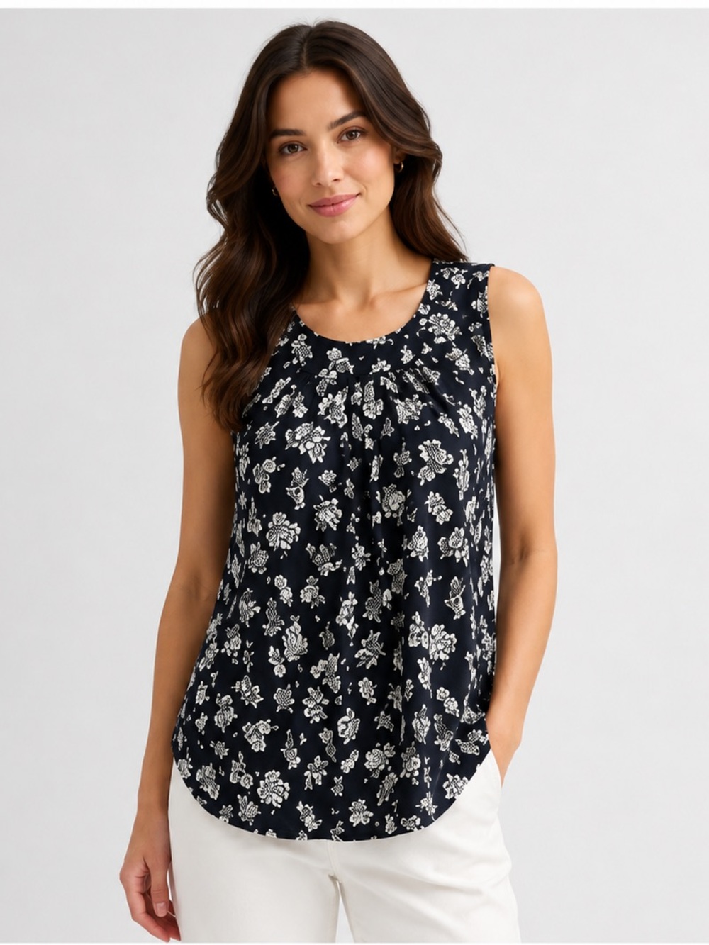 *NWOT* Croft & Barrow Black Floral Pleated Tank Top- XXL